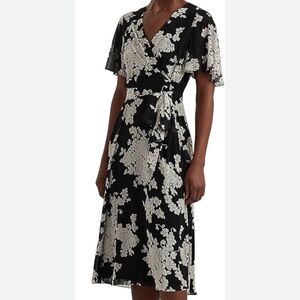 Lauren Ralph Lauren Black and Cream Floral Midi Dress